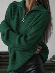 Oversized Utility Graceful Zippered Sweater Dark Green / S Sweaters L