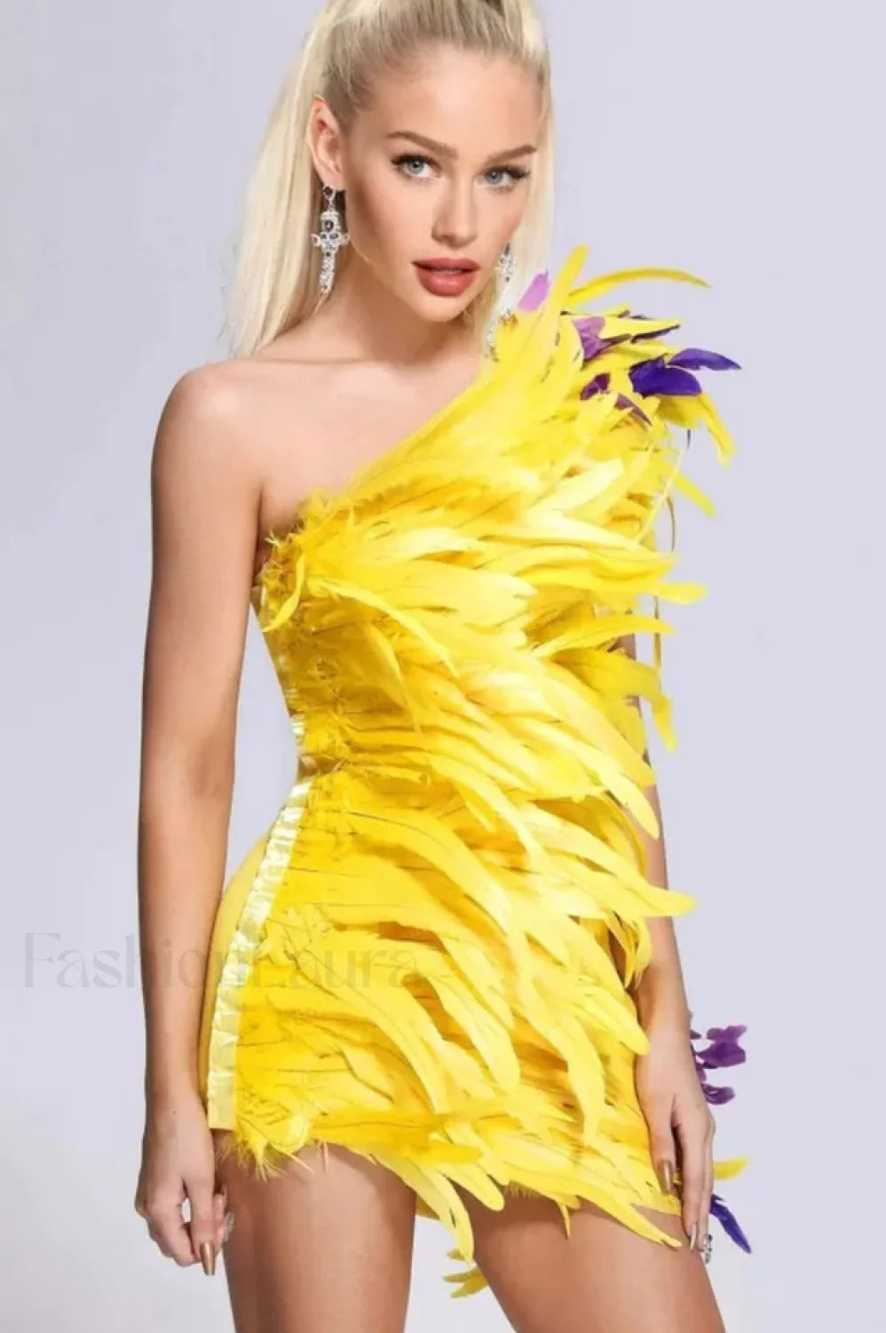 Paislee Asymmetric Stylish Feather Mini Dress