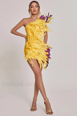 Paislee Asymmetric Stylish Feather Mini Dress