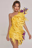 Paislee Asymmetric Stylish Feather Mini Dress XS / Yellow