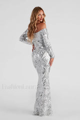 Paityn Formal Off Charming Shoulder Sequin Dress