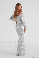 Paityn Formal Off Charming Shoulder Sequin Dress