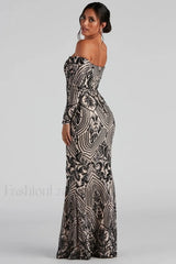 Paityn Formal Off Charming Shoulder Sequin Dress