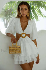 Paloma Puff Stylish Sleeve Mini Dress S / White