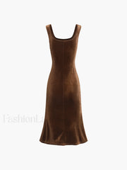 Paradise Feeling Velvet Trendy Zippered Midi Dress Dresses