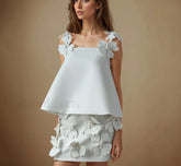 Patchwork Appliques Skirt Two Piece Set WHITE / S