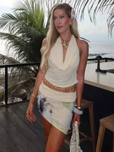 Patchwork Backless Skirt Two Piece Set white / S