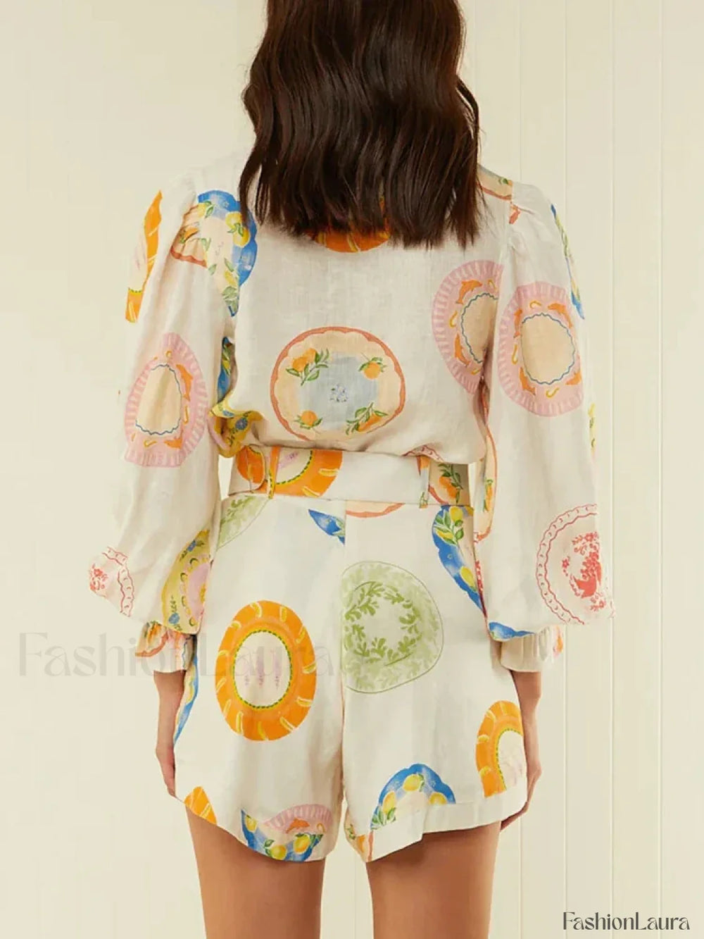 Patchwork Belt Lantern Shorts Two Piece Set