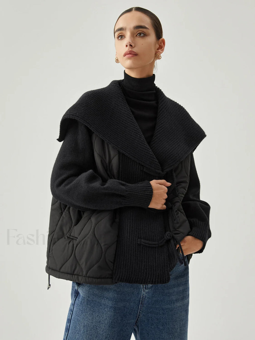 Patchwork Collared Graceful Geometric Winter Coat Winter Coats