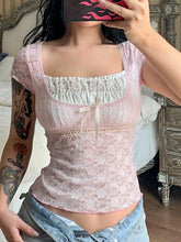 Patchwork Lace Trim Crop Top Tops&Tees