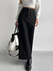 Patchwork Leather High Trendy Waist Maxi Skirt Skirts