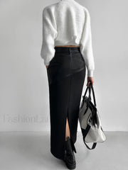 Patchwork Leather High Trendy Waist Maxi Skirt Skirts