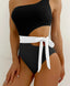 Patchwork One Shoulder Hollow One Piece Black / S