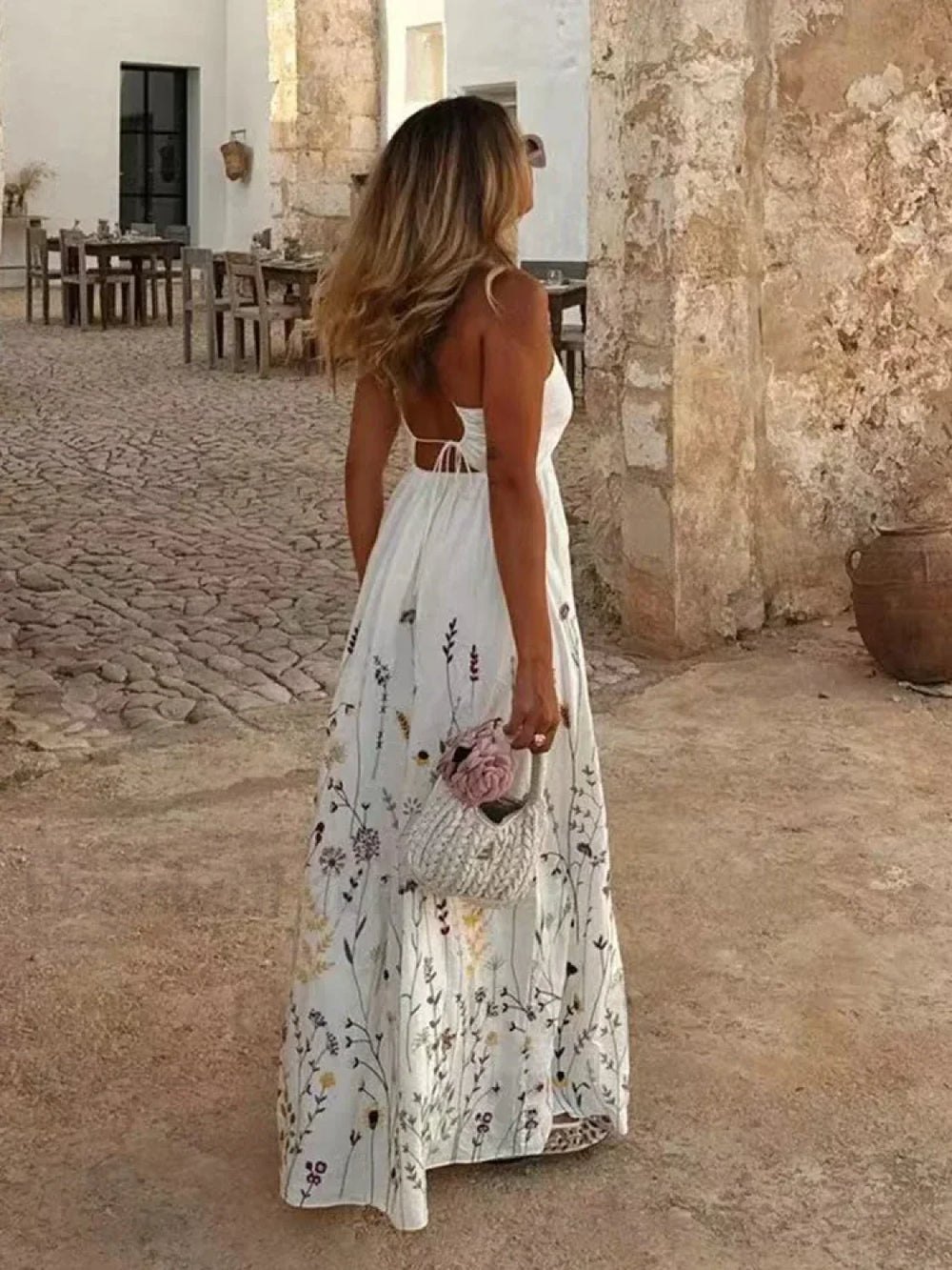 Patchwork Square Collar Boho Dress