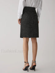 Pearl Button Graceful Split Midi Skirt Skirts