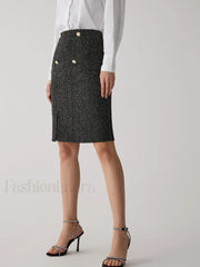 Pearl Button Graceful Split Midi Skirt Skirts
