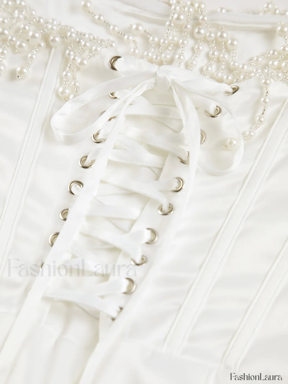 Pearl Decor Graceful Strapless Midi Dress Dresses