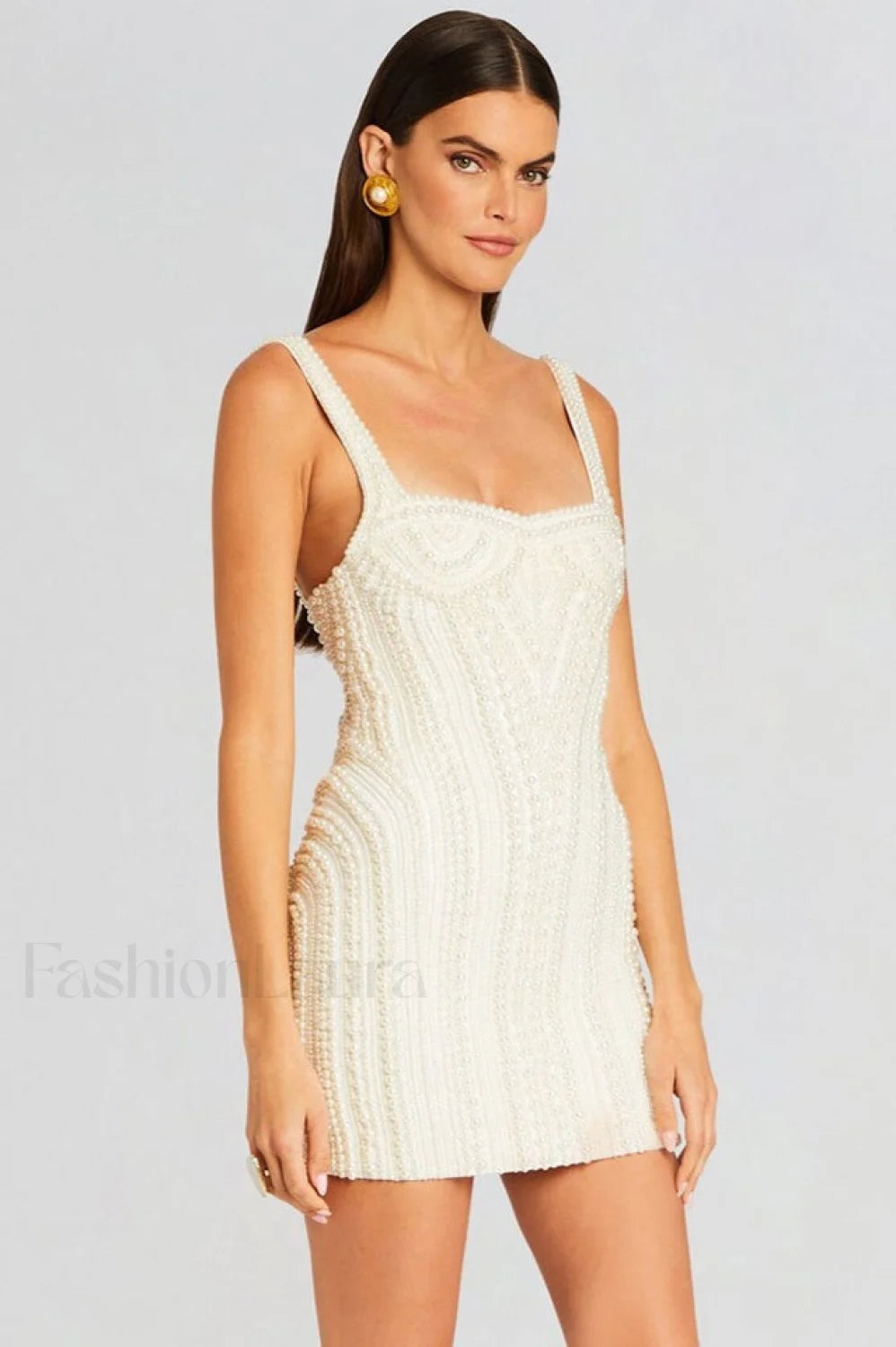 Pearl Studded Stylish White Mini Dress
