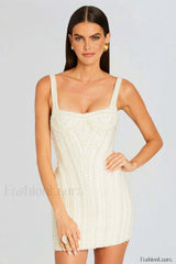 Pearl Studded Stylish White Mini Dress