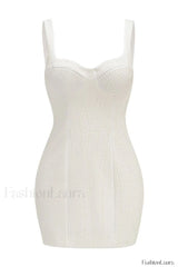 Pearl Studded Stylish White Mini Dress XS / White