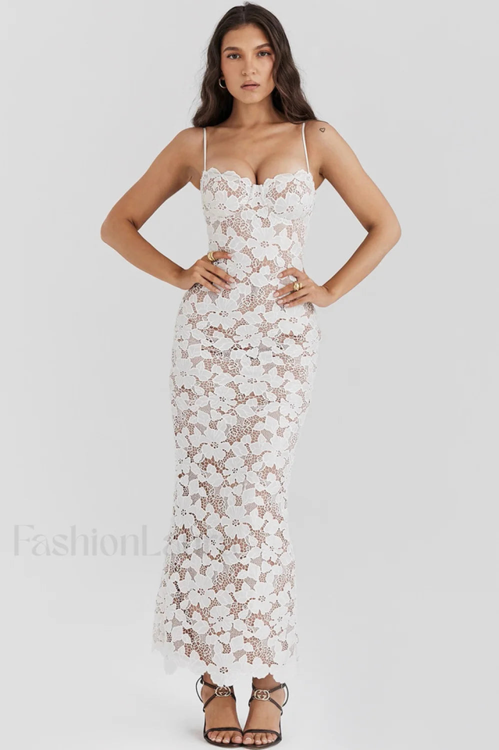 Pearl White Floral Charming Embroidered Maxi Dress XS / White