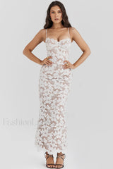 Pearl White Floral Charming Embroidered Maxi Dress XS / White