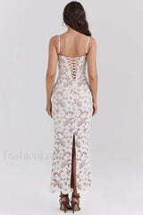 Pearl White Floral Charming Embroidered Maxi Dress
