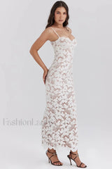 Pearl White Floral Charming Embroidered Maxi Dress