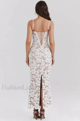 Pearl White Floral Charming Embroidered Maxi Dress