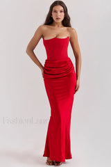Persephone Off Stylish Shoulder Bustier Dress S / Red