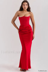 Persephone Off Stylish Shoulder Bustier Dress S / Red