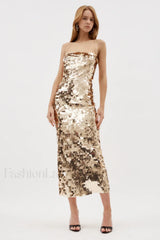 Phoenix Sequin Stylish Slip Dress XS / Gold Sequin