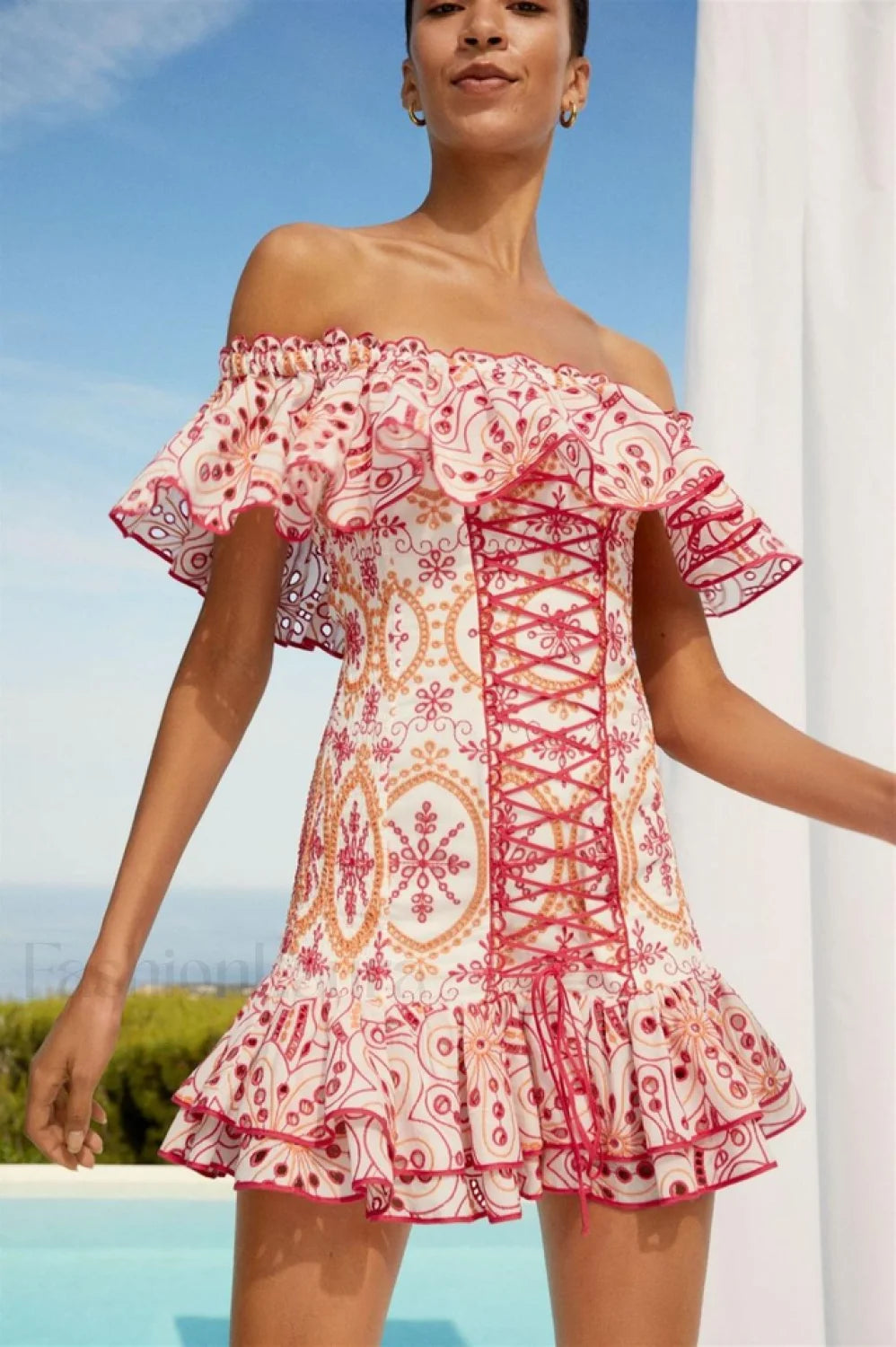 Pia Elegant Short Dress S / Orange/Fuchsia