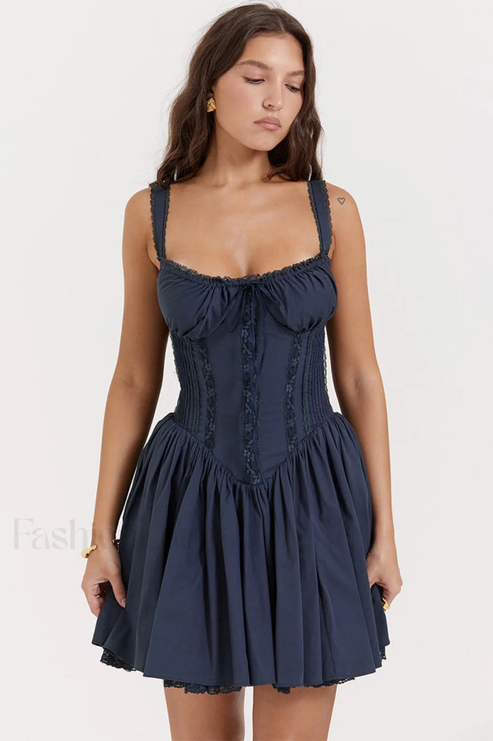 Pietra White Stylish Corset Mini Dress XS / French Navy