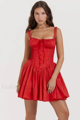 Pietra White Stylish Corset Mini Dress XS / Red