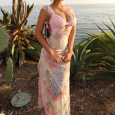 Pink Lace Patchwork Floral Dress Pink / S