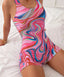 Pink Print Strapped Push Up One Piece Pink / S