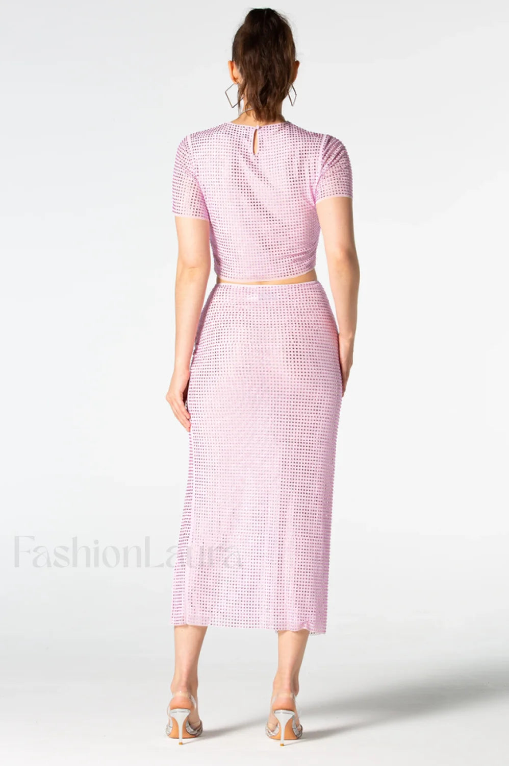 Pink Rhinestone Wrap Charming Midi Skirt Set