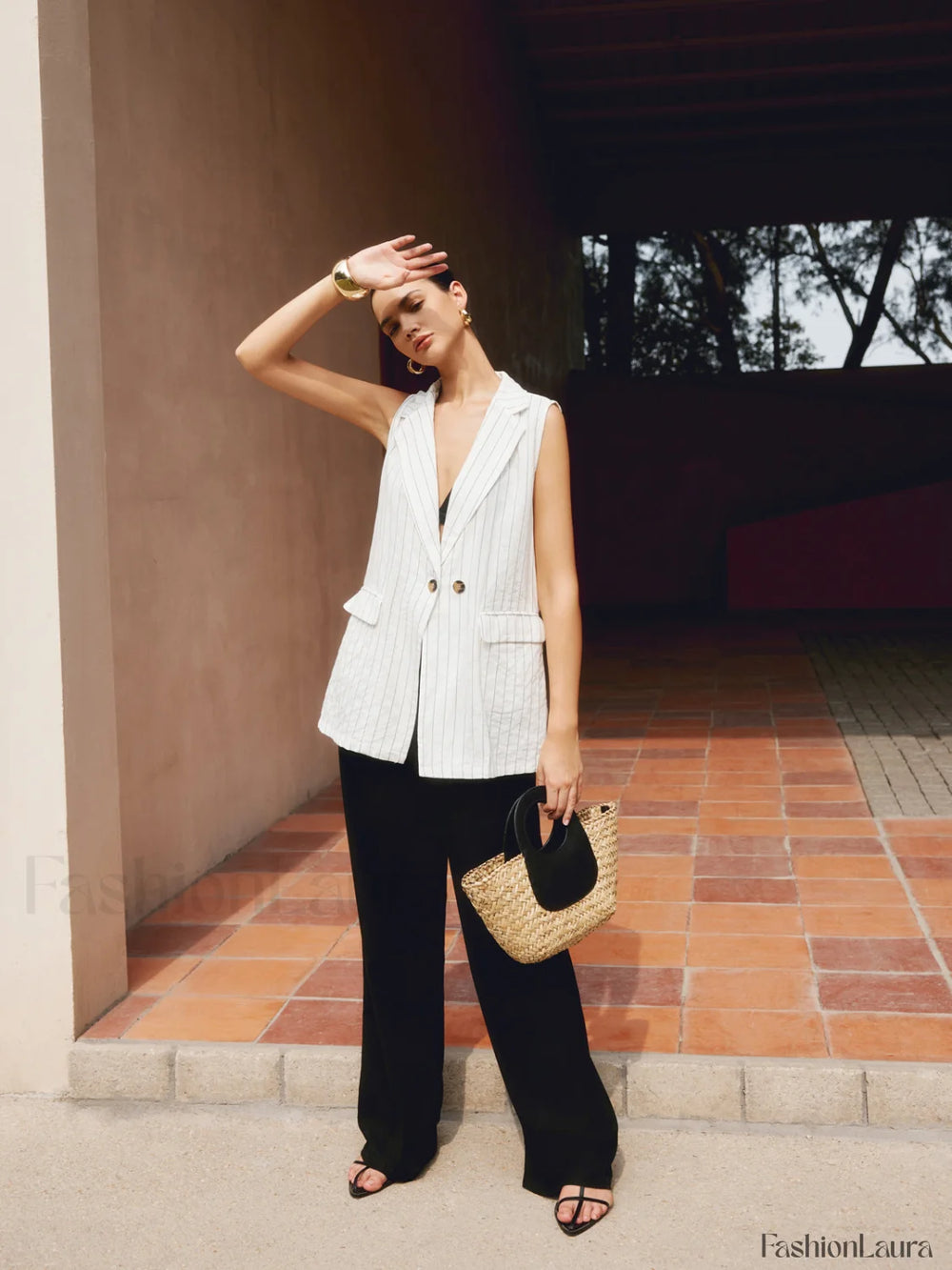 Pinstripe Cotton Graceful Blends Vest Vests