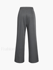 Pinstripe Pleated Wide Trendy Leg Dress Pants Pants