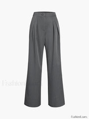 Pinstripe Pleated Wide Trendy Leg Dress Pants Grey / XS Pants