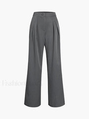 Pinstripe Pleated Wide Trendy Leg Dress Pants Grey / XS Pants