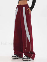 Piping Patchwork Baggy Sweatpants Burgundy / M Wide Leg Pants