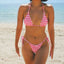 Plaid Backless Tie Up Bikini Set PINK / S