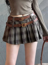 Plaid Double Waistband Pleated Skirt GREY / XS