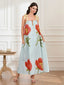 Plaid Flower Loose Tank Maxi Dress green / S