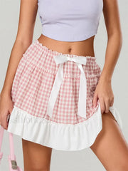 Plaid Ruffled Beach Mini Skirt RED / S