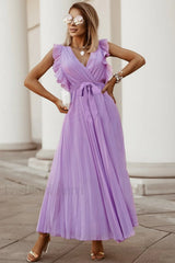 Pleated Elegant Maxi Dress S / Purple