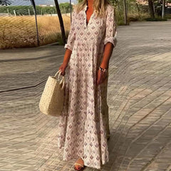 Pleated Floral Maxi Boho Dress 01 Pink / S