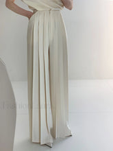 Pleated High Waist Wide Leg Pants White / XS Pants